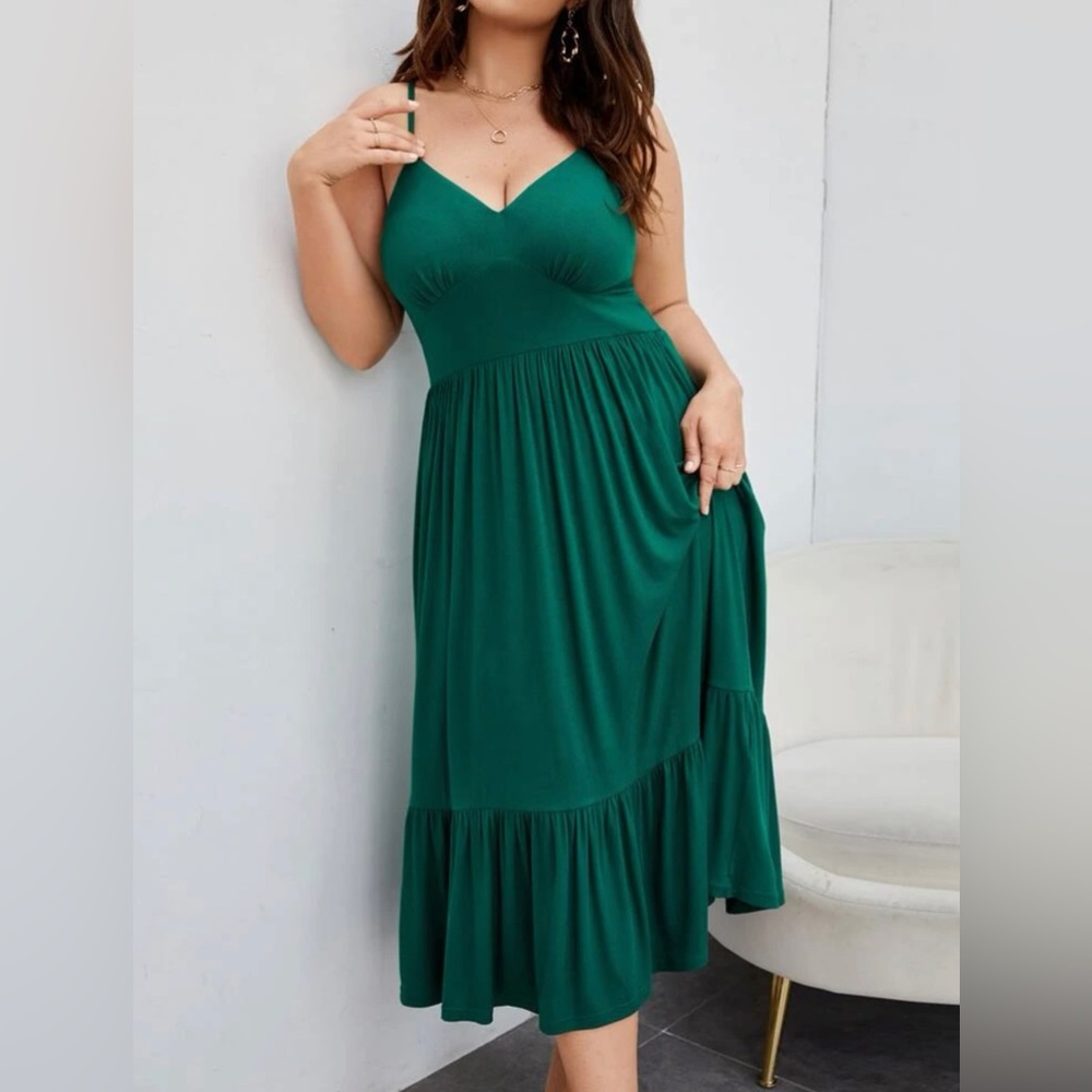 SHEIN Plus Ruched Ruffle Hem Cami Dress